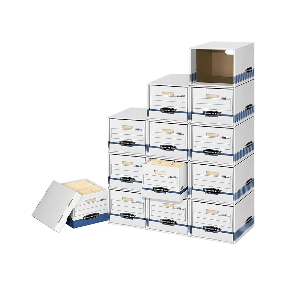 Bankers Box File/Cube™ Quick Set-Up Corrugated File Storage Box Shells, Letter/Legal Size, White/Blue, 6/Carton (0162601)