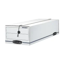 Bankers Box Liberty Corrugated File Storage Boxes, String & Button Closure, Check & Form Size, White/Blue, 12/Carton (00018)