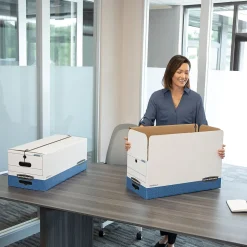 Bankers Box Liberty Heavy-Duty Corrugated File Storage Boxes, String & Button, Letter Size, White/Blue, 12/Carton (00011)