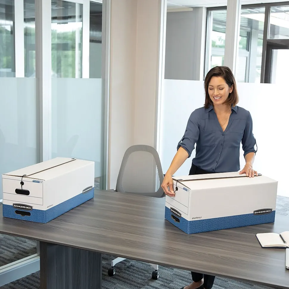 Bankers Box Liberty Heavy-Duty Corrugated File Storage Boxes, String & Button, Letter Size, White/Blue, 12/Carton (00011)