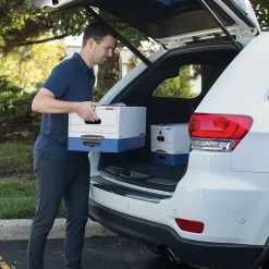 Bankers Box Liberty Heavy-Duty Corrugated File Storage Boxes, String & Button, Letter Size, White/Blue, 12/Carton (00011)