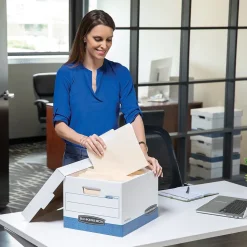 Bankers Box Medium-Duty Corrugated File Storage Boxes, Lift-Off Lid, Letter Size, White/Blue, 20/Carton (0070110)