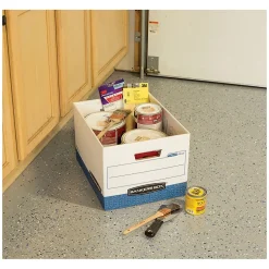 Bankers Box R-Kive® Heavy-Duty FastFold File Storage Boxes, Lift-Off Lid, Letter/Legal Size, White/Blue, 12/Carton (07243)