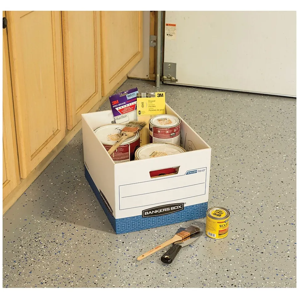 Bankers Box R-Kive® Heavy-Duty FastFold File Storage Boxes, Lift-Off Lid, Letter/Legal Size, White/Blue, 12/Carton (07243)