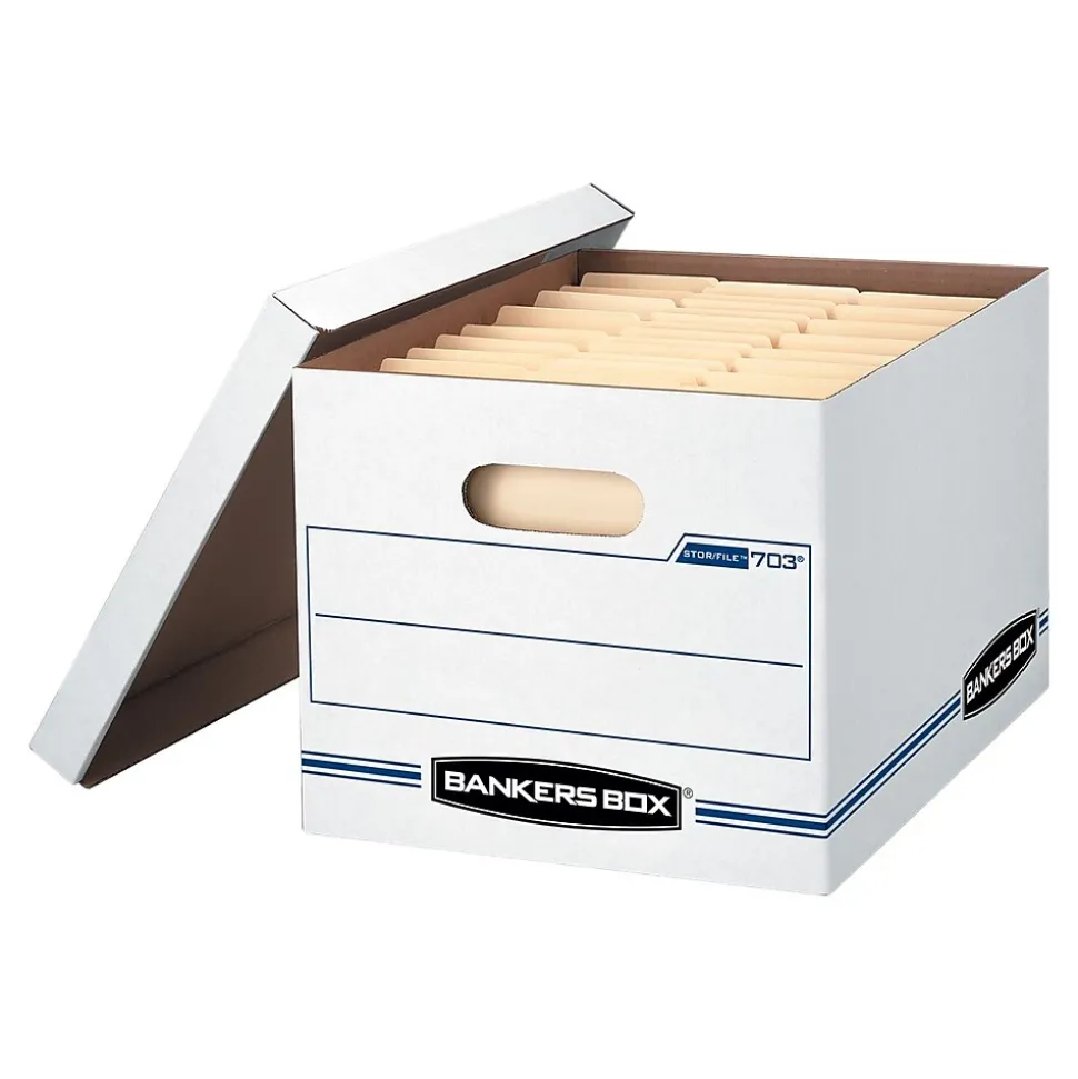 Bankers Box Stor/File 59% Recycled Corrugated File Box Lift Off Lid, Letter/Legal Size, White/Blue, 12/Carton (00703)