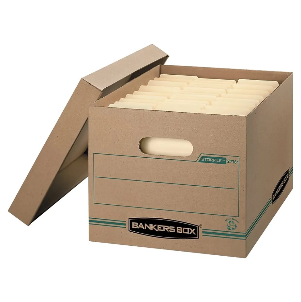 Bankers Box Stor/File 100% Recycled Corrugated File Storages Boxes, Lift-Off Lid, Letter/Legal Size, Brown, 12/Carton (1277601)