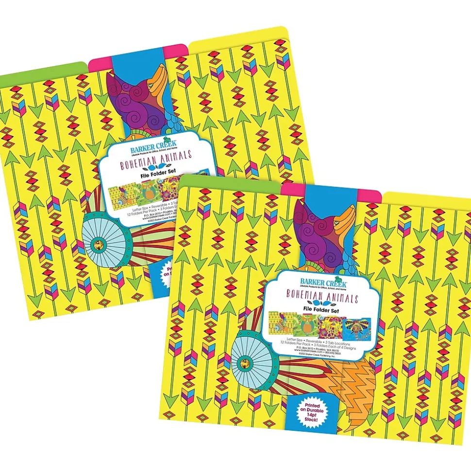 Barker Creek Bohemian Animals File Folder, 1/3-Cut Tab, Letter Size, Assorted, 24/Set (4398)
