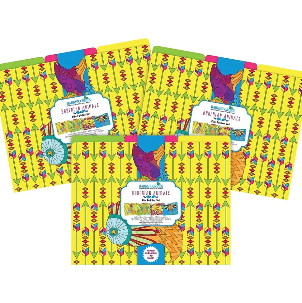 Barker Creek Bohemian Animals File Folders, 1/3-Cut Tab, Letter Size, Assorted, 36/Set (4399)