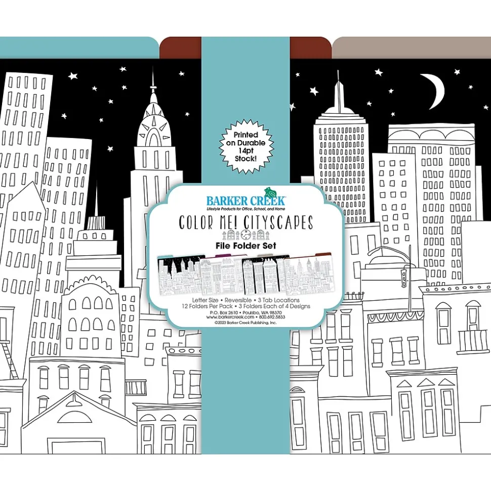 Barker Creek Color Me! File Folder Set, 1/3-Cut Tab, Letter Size, Cityscapes, 12/Pack (2005)