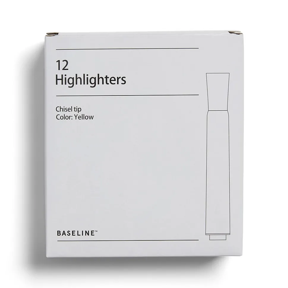 Baseline Tank Highlighters, Chisel Tip, Yellow, Dozen (BL58170)
