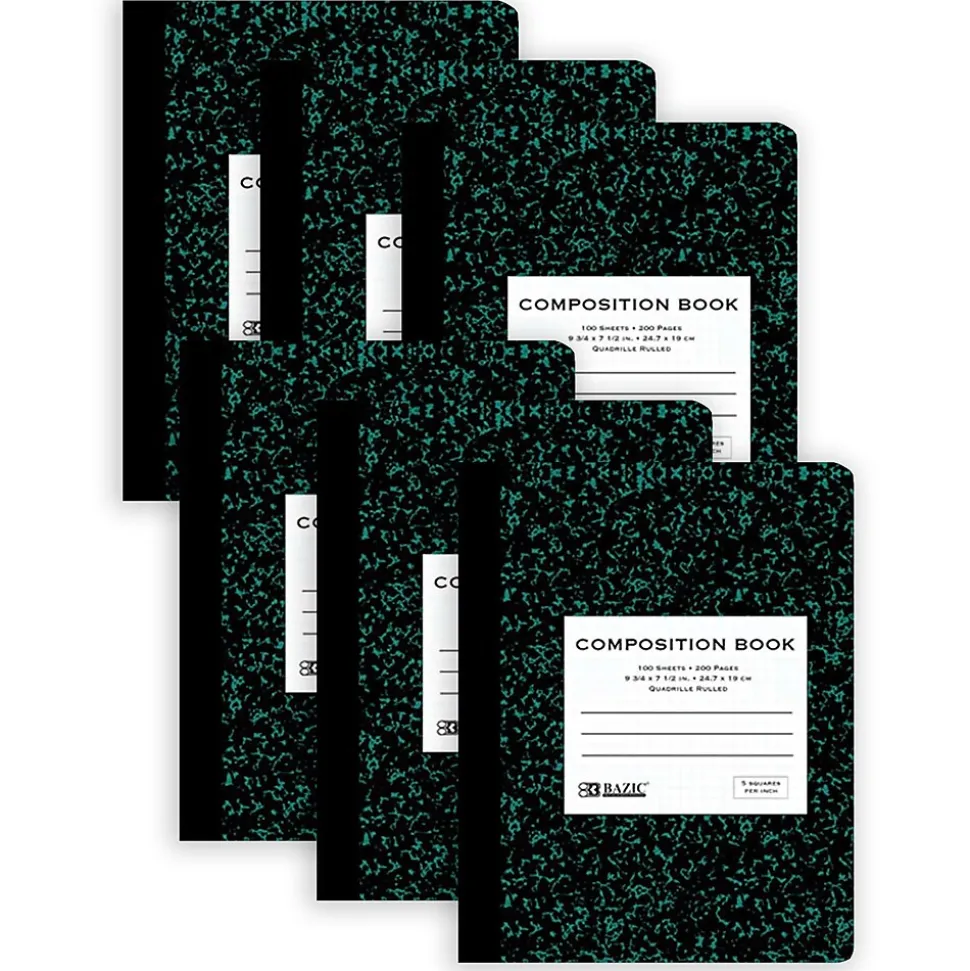 Bazic 1-Subject Composition Notebooks, Quad-Ruled, 100 Sheets, Multicolor, 6/Bundle (BAZ5052-6)