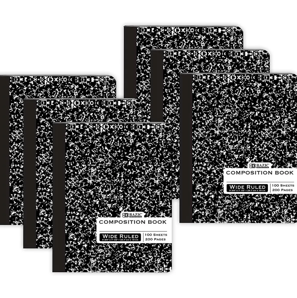 Bazic 1-Subject Composition Notebooks, Wide Ruled, 100 Sheets, Multicolor, 6/Bundle (BAZ508-6)