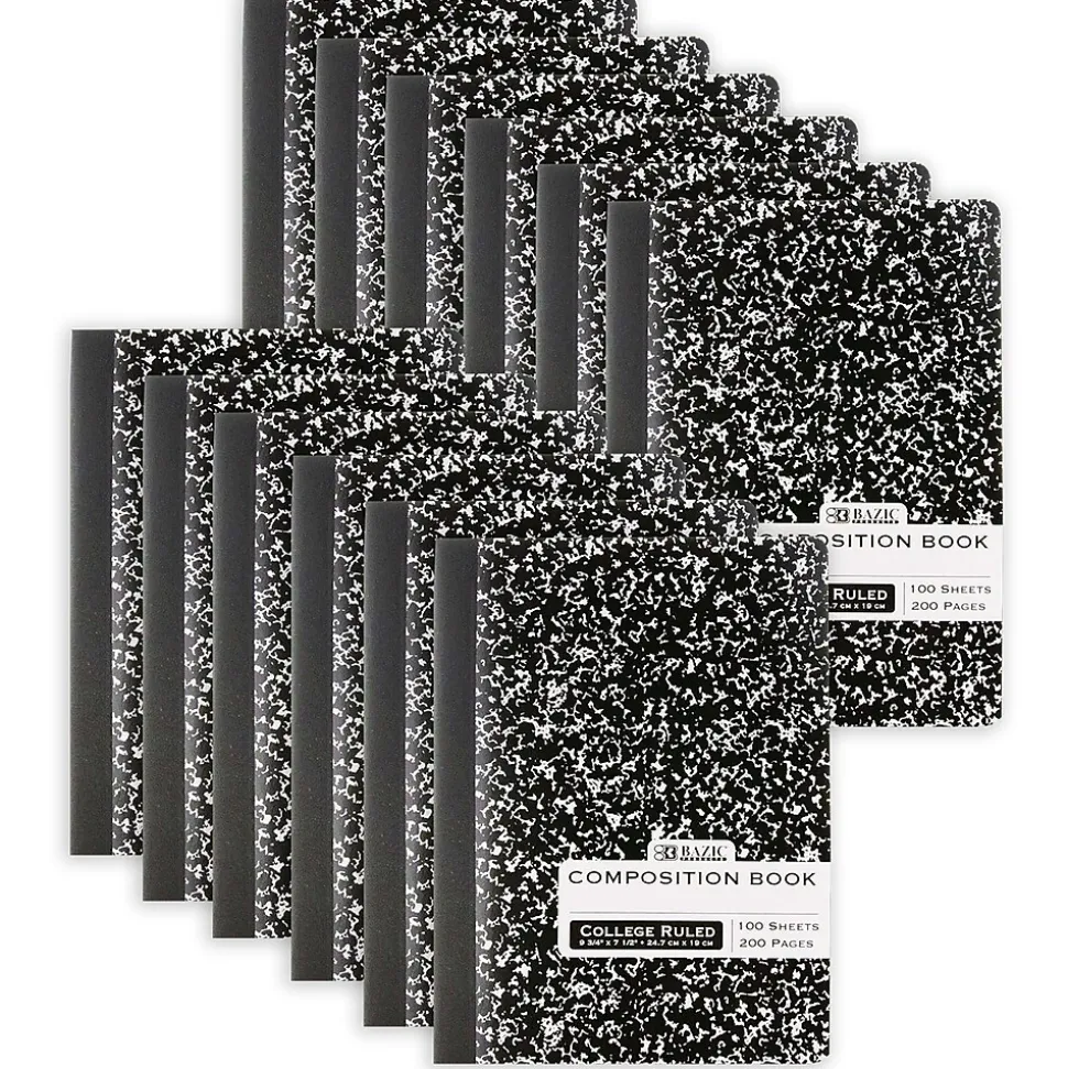 Bazic 1-Subject Composition Notebooks, College Ruled, 100 Sheets, Multicolor, 12/Bundle (BAZ5050-12)