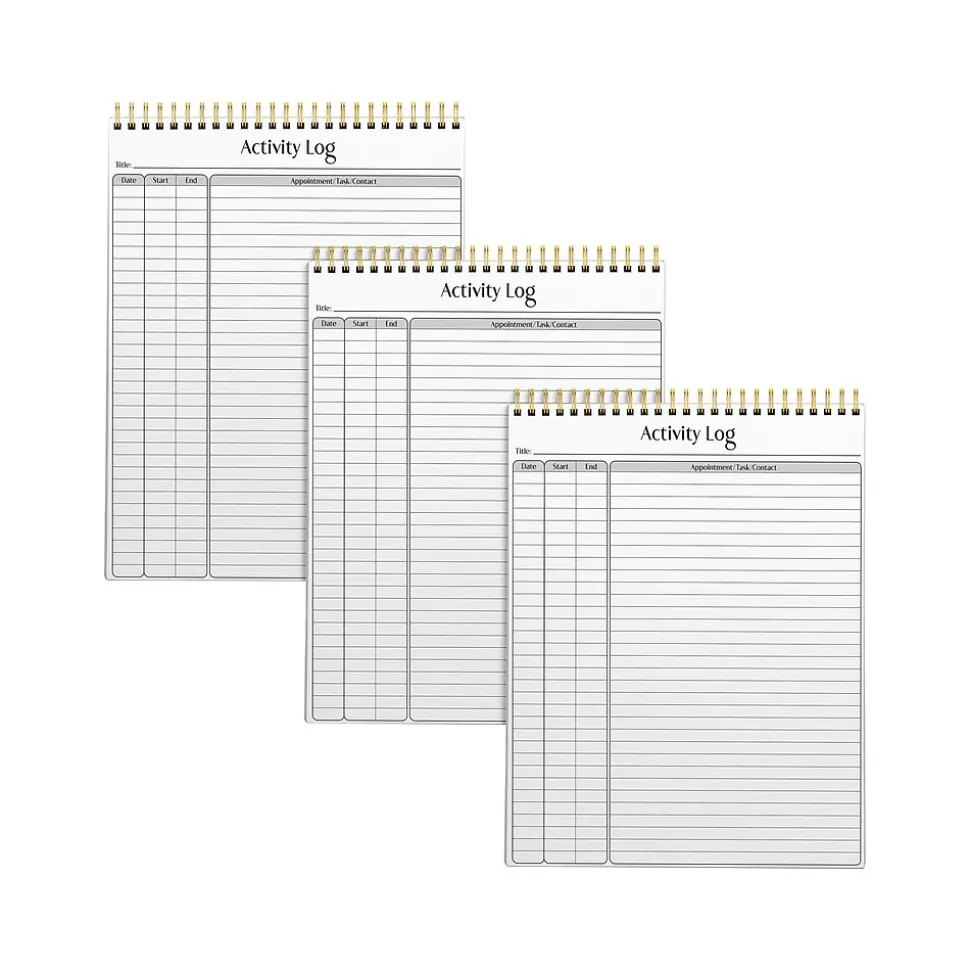 Better Office Activity Log Notepad & Refill, 8.5" x 11", Ruled, White, 50 Sheets/Pad, 3 Pads/Pack (25827-3PK)