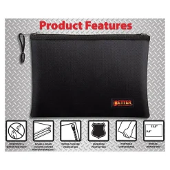Better Office Fabric Fireproof Document Bag, Black, 10" (24501)