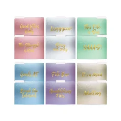 Better Office Gold Foil Popular Sayings Heavyweight File Folders, 1/3-Cut Tab, Letter Size, Assorted Colors, 12/Pack