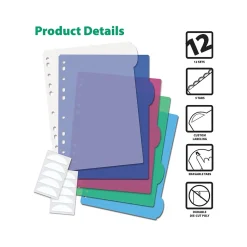 Better Office Index Poly Dividers, #5, Assorted Colors, 12/Pack (63512-12PK)