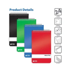 Better Office Memo Pads, 3" x 5", College-Ruled, Assorted Colors, 60 Sheets/Pad, 24 Pads/Pack (25924-24PK)