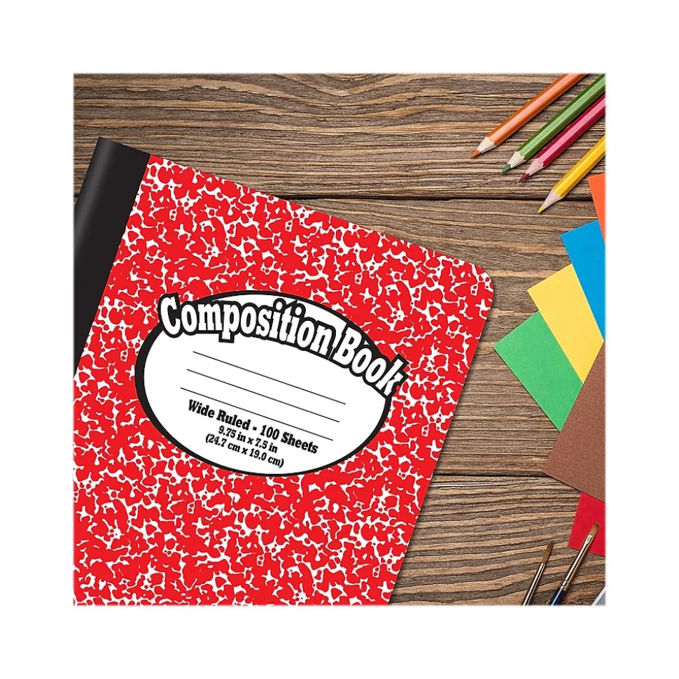 Better Office 1-Subject Composition Notebooks, 7.5" x 9.75", Wide Ruled, 100 Sheets, Assorted Colors, 12/Pack (25212-12PK)