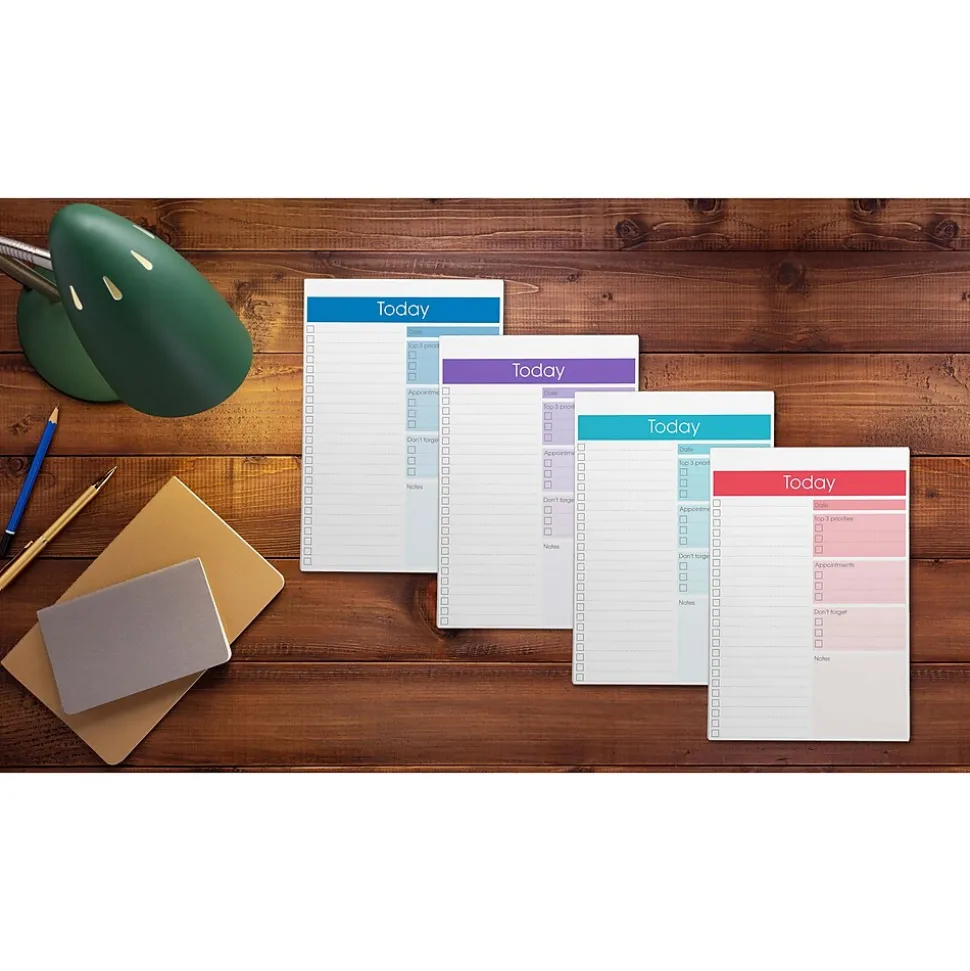Better Office Today Notepad, 7" x 10", Ruled, Assorted Colors, 52 Sheets/Pad, 4 Pads/Pack (25831-4PK)