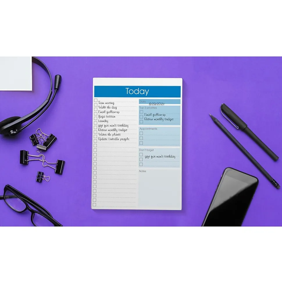 Better Office Today Notepad, 7" x 10", Ruled, Assorted Colors, 52 Sheets/Pad, 4 Pads/Pack (25831-4PK)