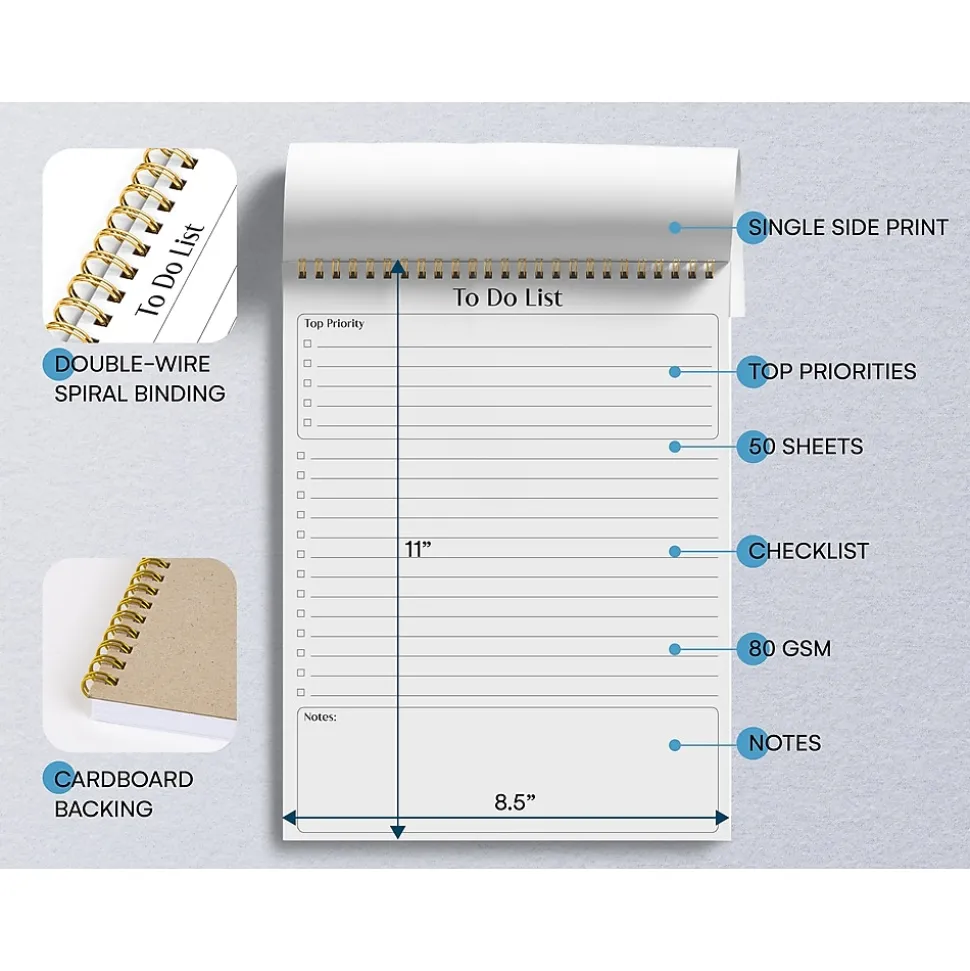 Better Office To-Do List Notepad, 8.5" x 11", Project-Ruled, White/Black, 50 Sheets/Pad (25822)
