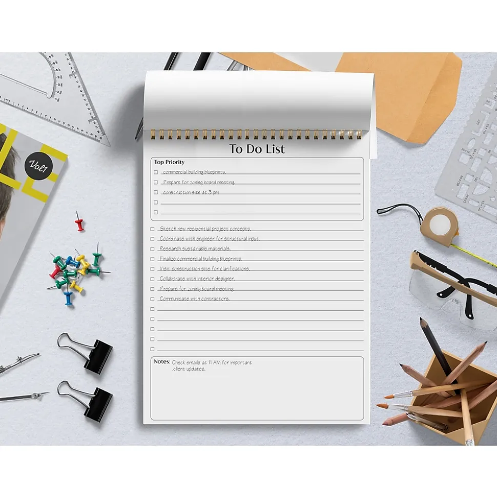 Better Office To-Do List Notepad, 8.5" x 11", Project-Ruled, White/Black, 50 Sheets/Pad (25822)