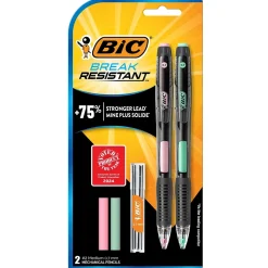 BIC Break-Resistant Mechanical Pencils with Erasers, 0.7mm, #2 Medium Lead, 2/Pack (MV7PRP2-BLK)