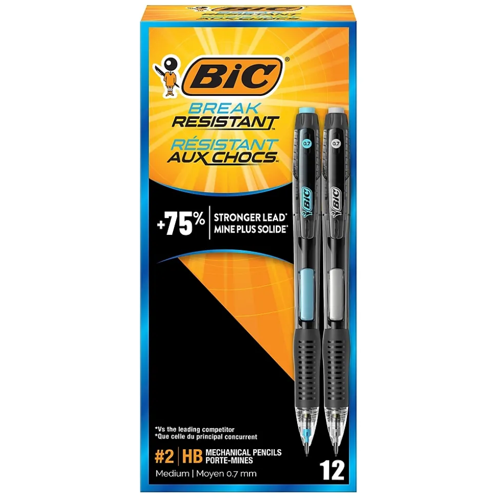 BIC Break-Resistant Mechanical Pencils, 0.7mm, #2 Medium Lead, 12/Pack (MV7PR11-BLK)