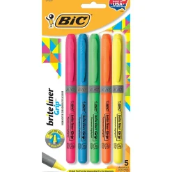 BIC Brite Liner Stick Highlighter with Grip, Chisel Tip, Assorted, 5/Pack (31257)
