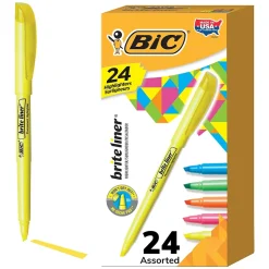 BIC Brite Liner Stick Highlighter, Chisel Tip, Assorted, 24/Pack (BL241AST)