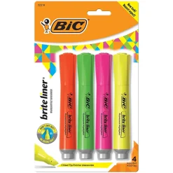 BIC Brite Liner Tank Highlighter, Chisel Tip, Assorted, 4/Pack (32318)