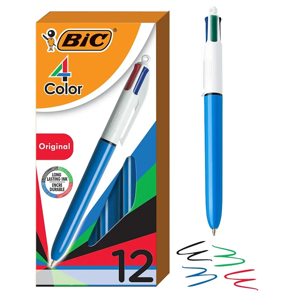 BIC 4-Color Retractable Ballpoint Pen, Medium Point, 1.0mm, Multicolor, Dozen (MM11-AST)