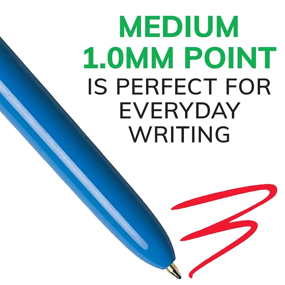 BIC 4-Color Retractable Ballpoint Pen, Medium Point, 1.0mm, Multicolor, Dozen (MM11-AST)