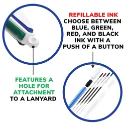 BIC 4-Color Retractable Ballpoint Pen, Medium Point, 1.0mm, Multicolor, Dozen (MM11-AST)