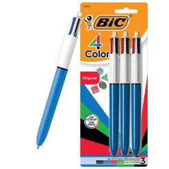 BIC 4-Color Retractable Ballpoint Pens, Medium Point, 1.4mm, Assorted Ink, 3/Pack (14540)