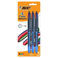 BIC 4-Color Smooth Retractable Ballpoint Pen, Medium Point, Assorted Ink, 3/Pack (MMSP3-AST)