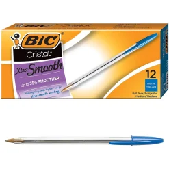 BIC Cristal Ballpoint Pens, Medium Point, Blue Ink, Dozen (10126/MS11BL)