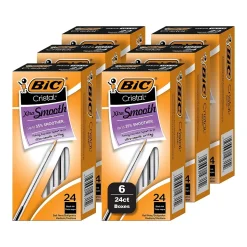 BIC Cristal Xtra Smooth Ballpoint Pen, Medium Point, Black Ink, 24/Box, 6 Boxes/Pack (MS144E-BLK)
