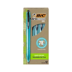 BIC ECOlutions Retractable Gel Pen, Medium Point, 1.0 mm, Black Ink, 12/Pack (RGLE11-BLK)