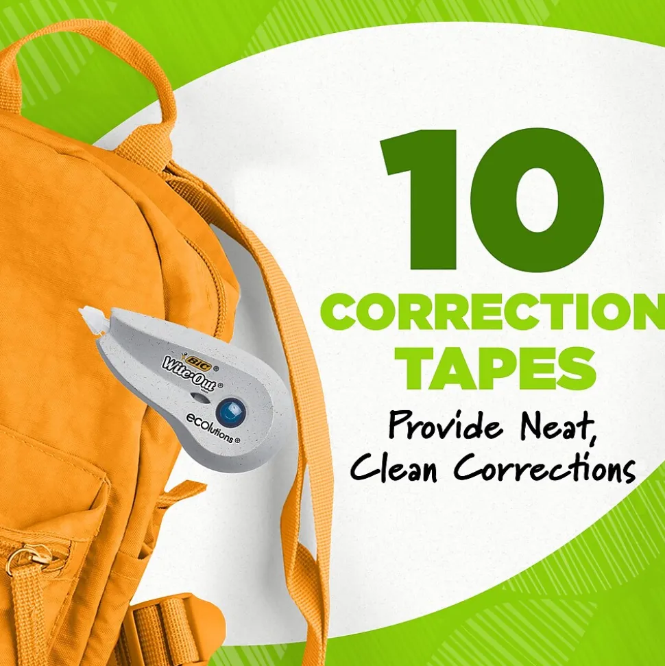 BIC Ecolutions Wite-Out Brand Correction Tape, White, 10/Pack (WOET10-WHI)