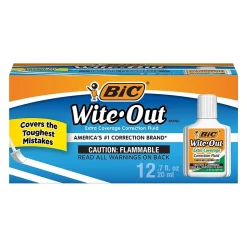 BIC Wite-Out Extra Coverage Correction Fluid, 20 ml., White, 12/Pack (WOFEC12WE)