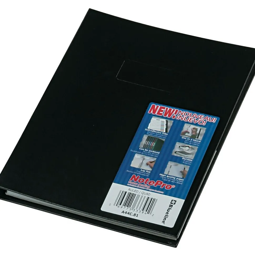 Blueline NotePro 1-Subject Professional Notebooks, 7.25" x 9.25", Quad, 96 Sheets, Black (REDA44C81)