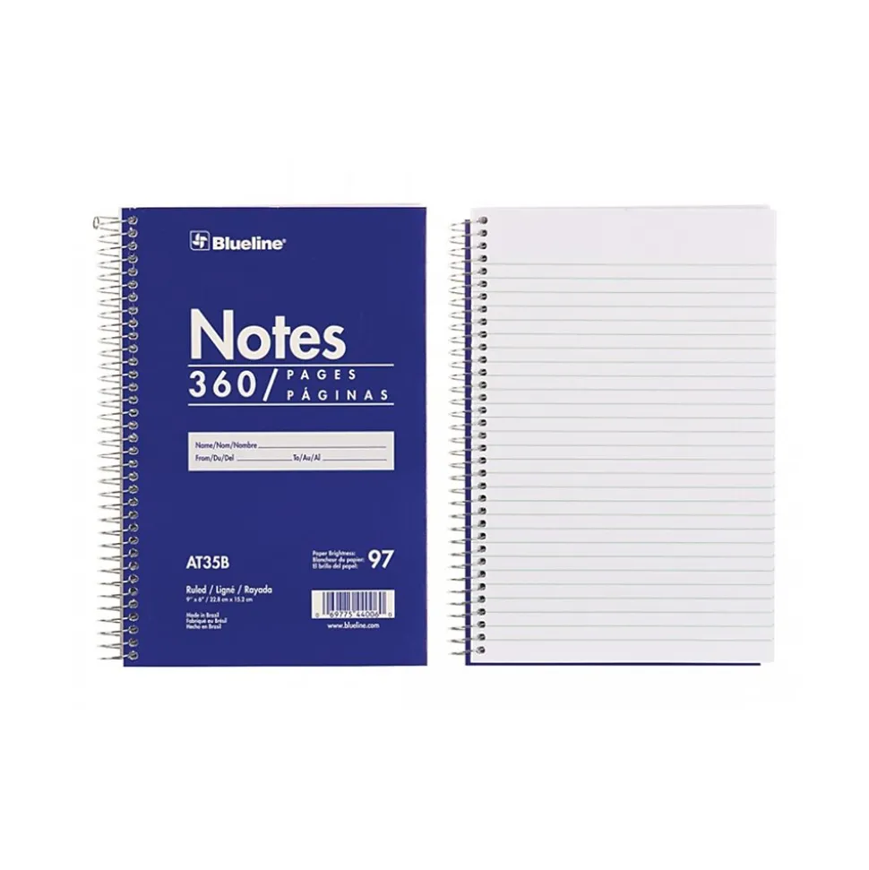 Blueline Notes Steno Pad, 6" x 9", Ruled, Blue, 180 Sheets/Pad (AT35B)