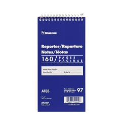 Blueline Reporter Notepad, 4" x 8", Ruled, Blue, 80 Sheets/Pad (AT8B)