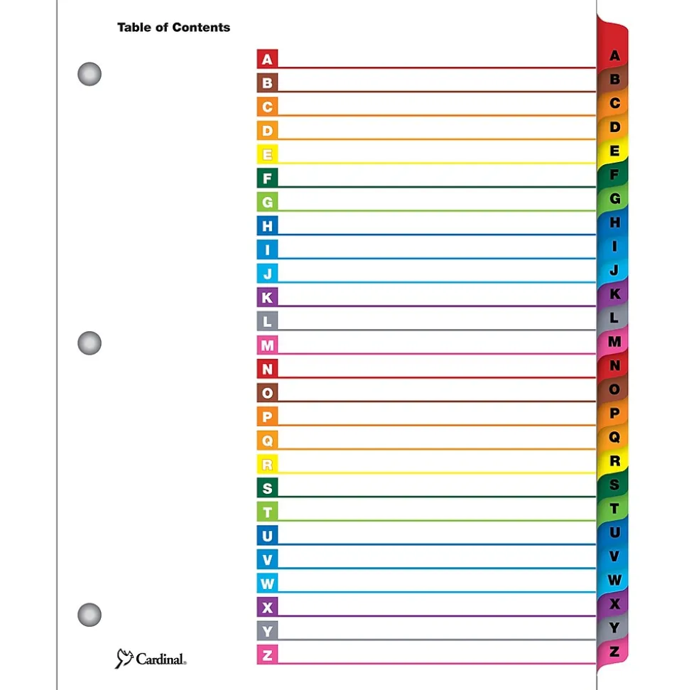 Cardinal OneStep Printable Table of Contents and Dividers, A-Z - 26-Tab, Multicolor, 1/St