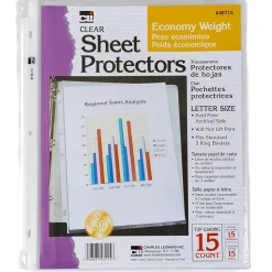 Charles Leonard Economy Weight Sheet Protector, 8.5" x 11", Clear, 15 Per Pack, 12 Packs (CHL48115-12)