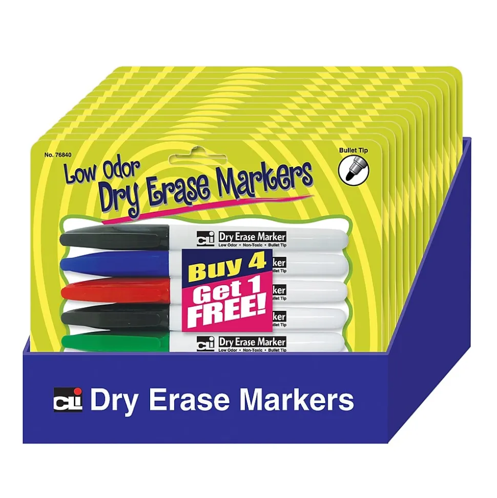 Charles Leonard Low Odor Dry Erase Markers, 5 Per Pack, 12 Packs (CHL76840ST)