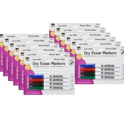 CLI Pocket Style Dry Erase Markers, Bullet Tip, Assorted Colors, 4/Pack, 12 Packs (CHL47804-12)