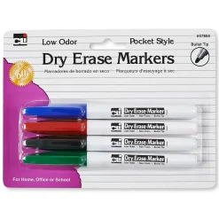 CLI Pocket Style Dry Erase Markers, Bullet Tip, Assorted Colors, 4/Pack, 12 Packs (CHL47804-12)
